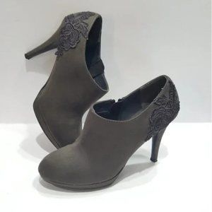 Impo Tavia Lace Detail High Heel Ankle Bootie, Textile Upper, Smoke Gray